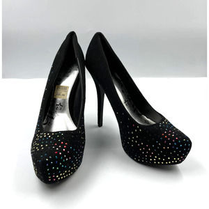 Y2K Style Brash High Heels Womens 10 Stripper Platform Velvet Rhinestone Rainbow